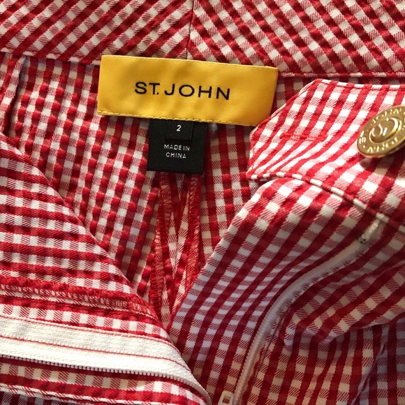 St. John Red Gingham Suit Pants Size 2 - Picture 8 of 8
